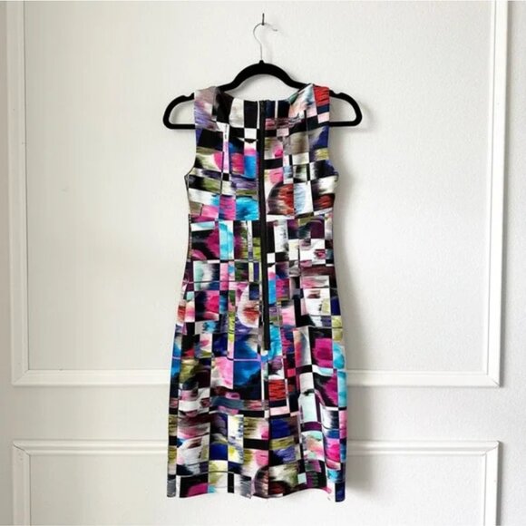 Milly Sheath Dress Cubist Print Midi Multicolor sz 0 - Picture 5 of 8
